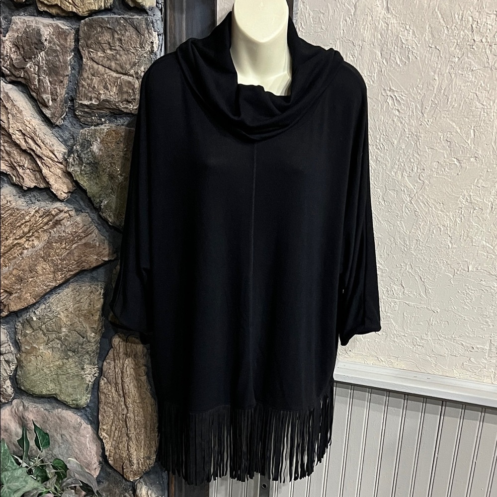 Black Fringe Poncho style Top